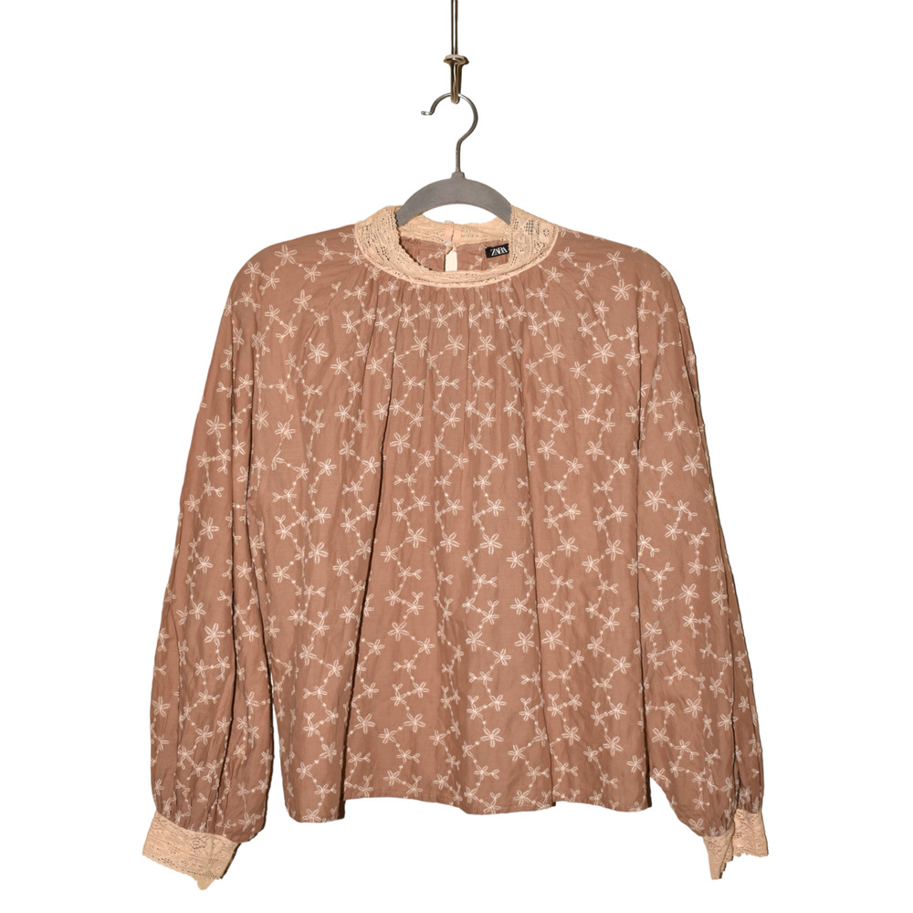 Zara Floral Blouse in Beige and Cream